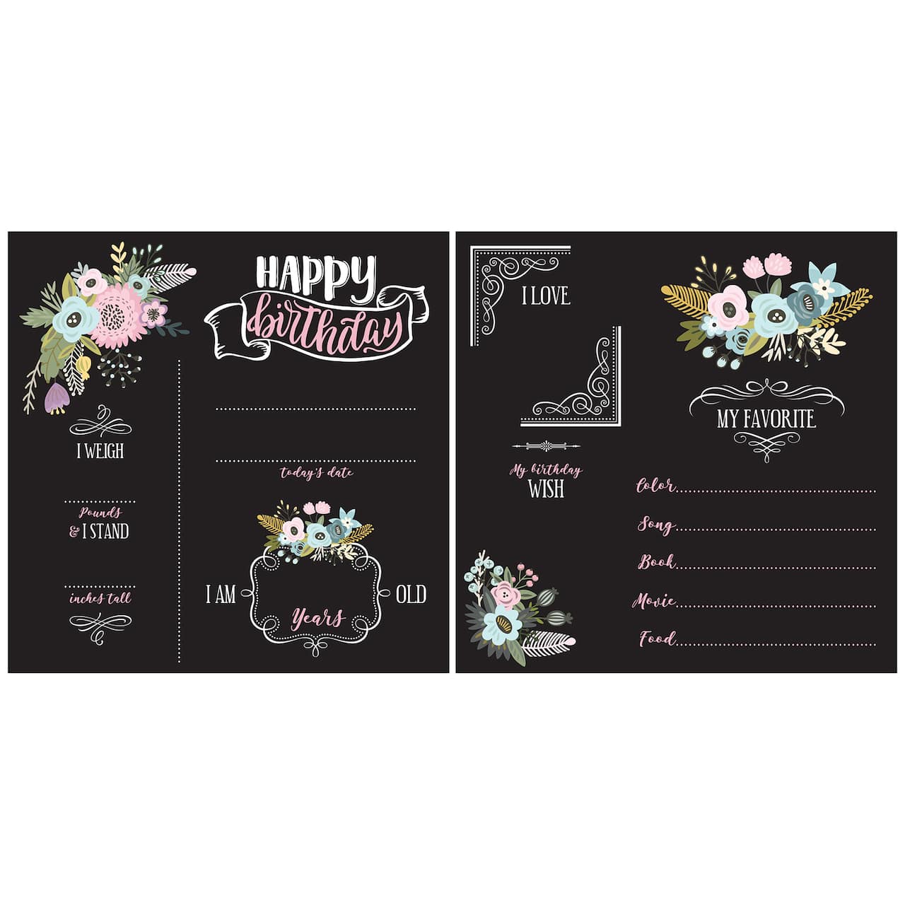 RoomMates 12" Double-Sided Floral Birthday Chalkboard